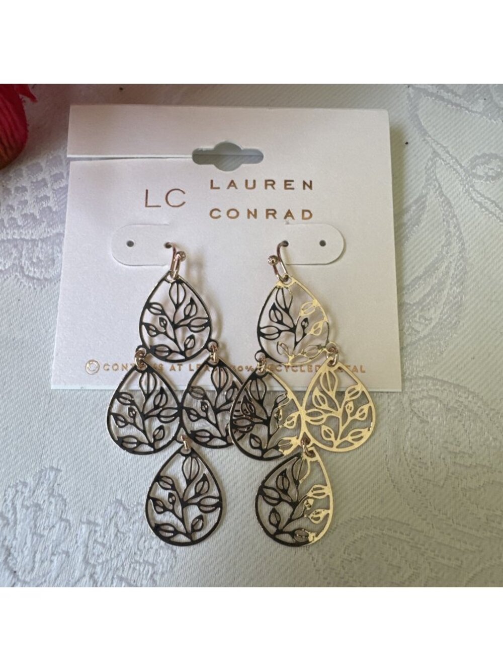 LC Lauren Conrad Earrings Filigree Tree of Life GoldTone Dangle 2" NEW